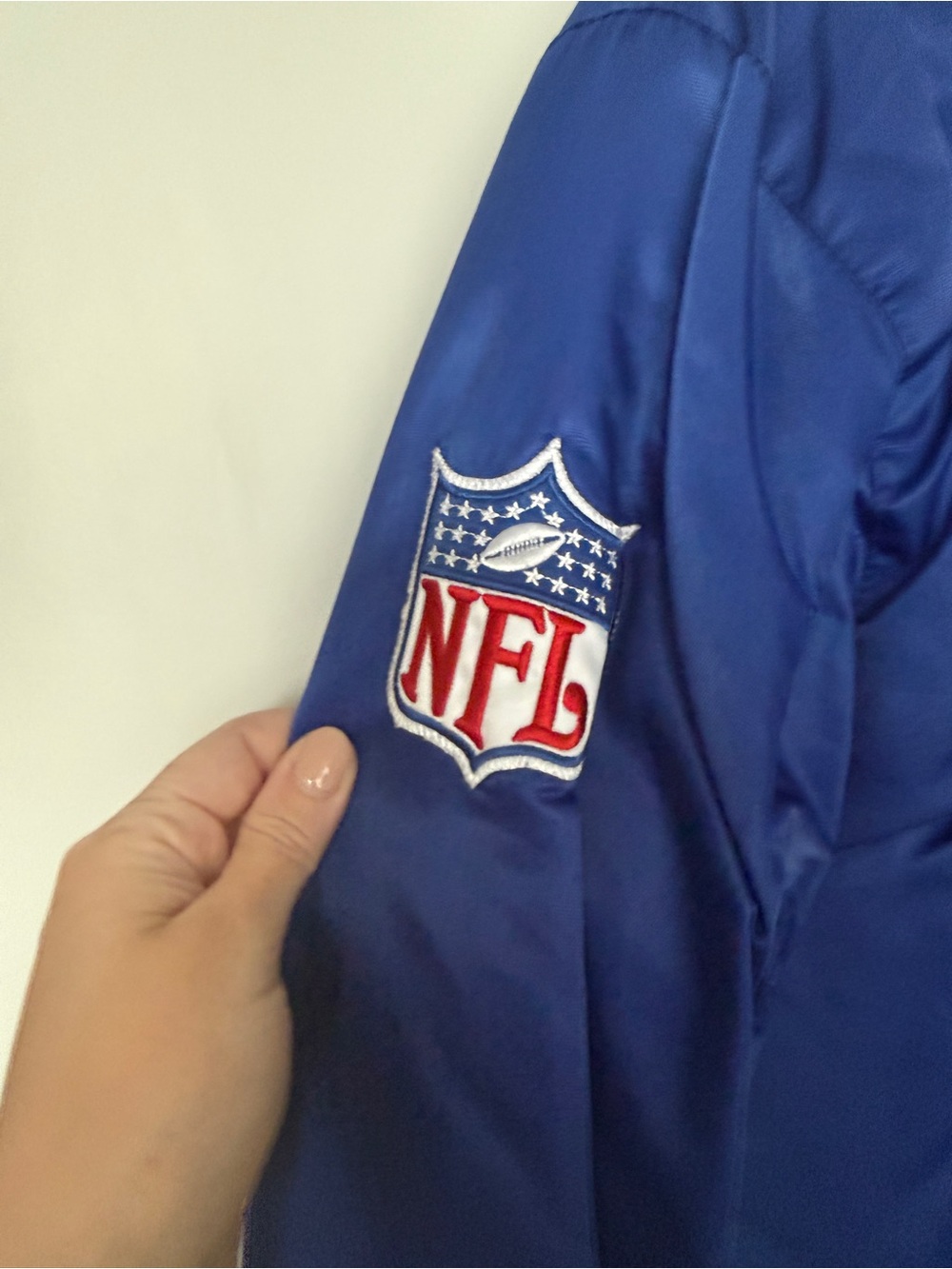 STARTER Blue Giants Satin Bomber Jacket with Red & White Trim - Picture 5 of 7